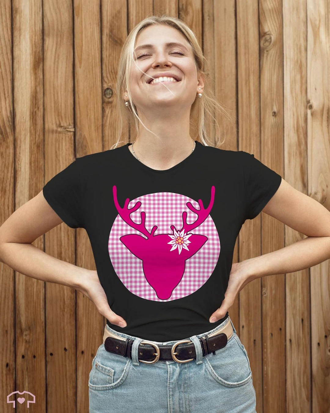 Shirtracer - Shirt Damen - Kompatibel mit Oktoberfest - Hirsch Edelweiss 2 Schwarz S, 2 Schwarz S