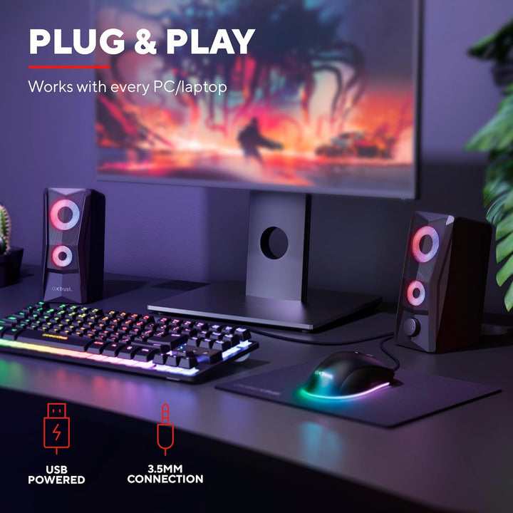 Trust Gaming GXT 606B Javv 2.0 PC Lautsprecher mit RGB LED Beleuchtung, 12W (6W RMS), USB-Betrieb, K