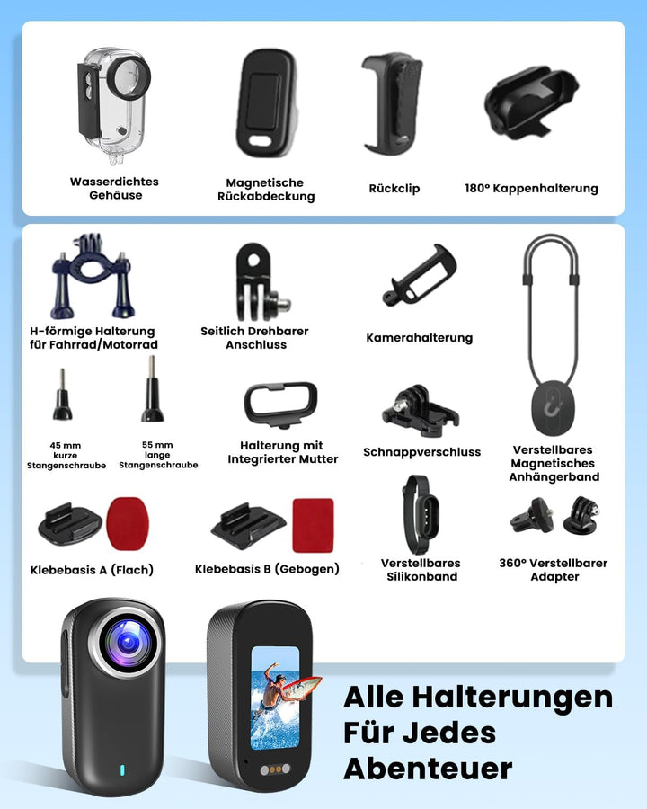 Bodycam, Mini Action Cam 4K mit Display, Wasserdicht WiFi Bodycam Körperkamera Mini mit 64GB Karte,