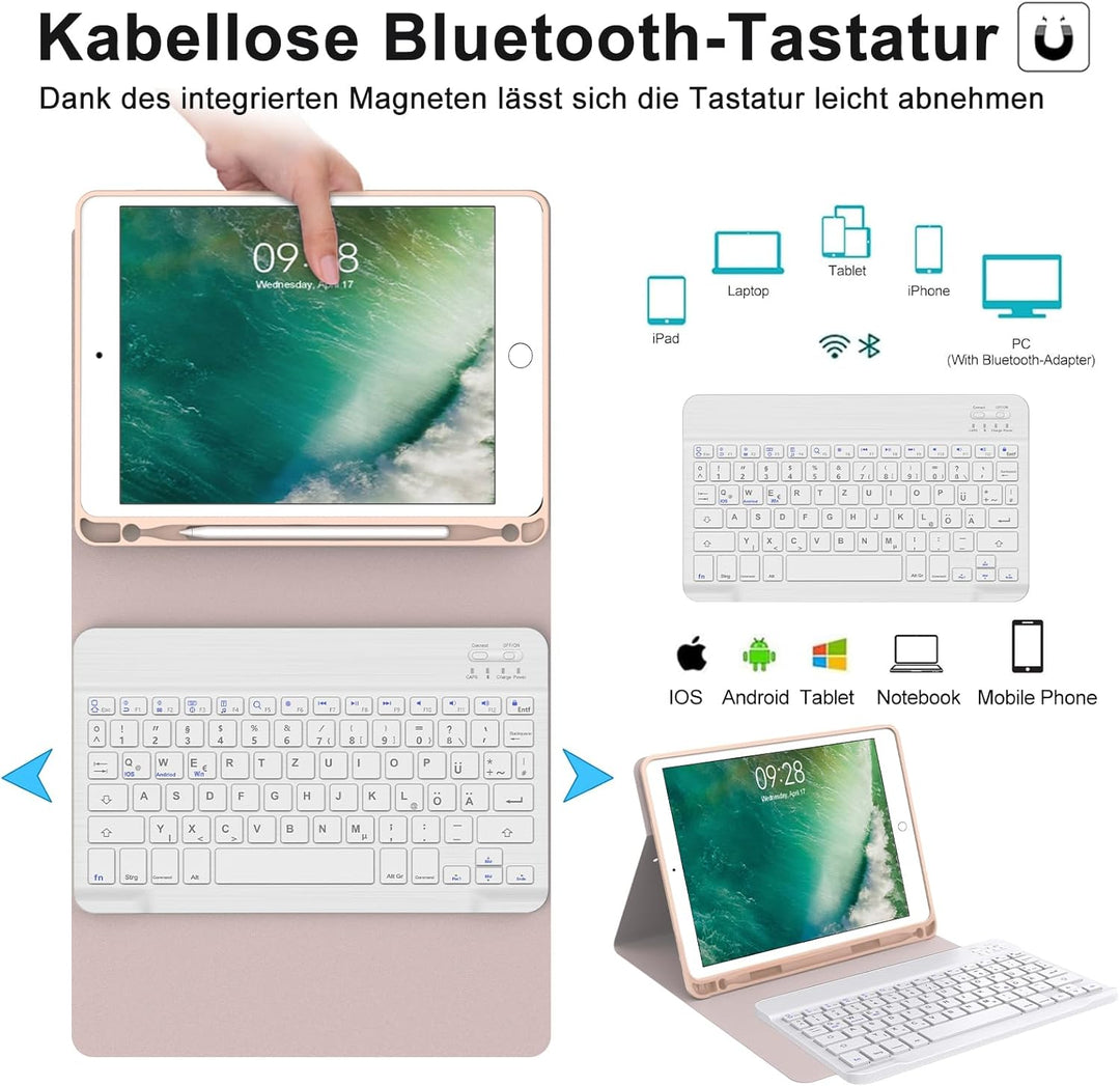IVEOPPE Hülle mit Tastatur für iPad 6. Generation 9.7 Zoll, Magnetisch Abnehmbarer QWERTZ Bluetooth