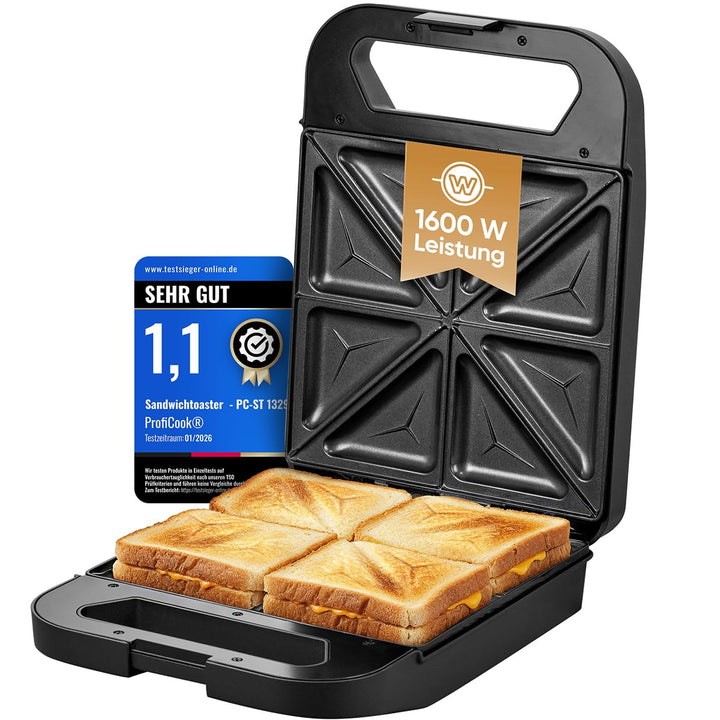 ProfiCook® Sandwichmaker für 4 Sandwiches gleichzeitig | Antihaft-Platten | kein Anbrennen | Sandwic