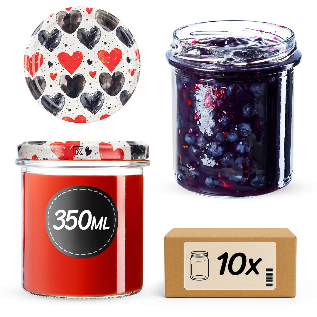 KADAX 10er Set Marmeladengläser 350ml TO82 Herzen, Einmachgläser Vorratsgläser Mason Jar mit Schraub