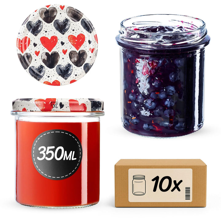 KADAX 10er Set Marmeladengläser 350ml TO82 Herzen, Einmachgläser Vorratsgläser Mason Jar mit Schraub
