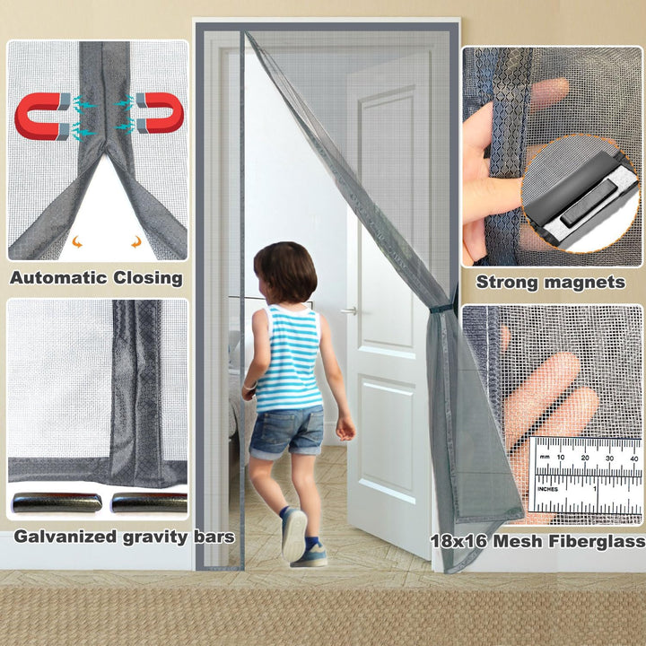 Risareyi Seitliche Öffnung Magnet Fliegengitter Balkontür 175x255cm, Grau