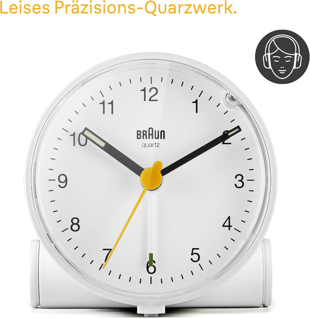 Braun Klassischer analoger Wecker mit Schlummerfunktion und Licht, ruhiges Quarzuhrwerk, Crescendo-A