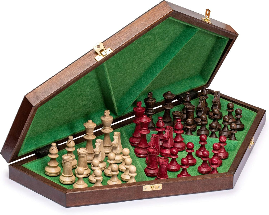 Husaria Holz-Schachspiel-Set für DREI Spieler – 54 Zentimeter - mit Faltbarem Brett, Handgefertigten