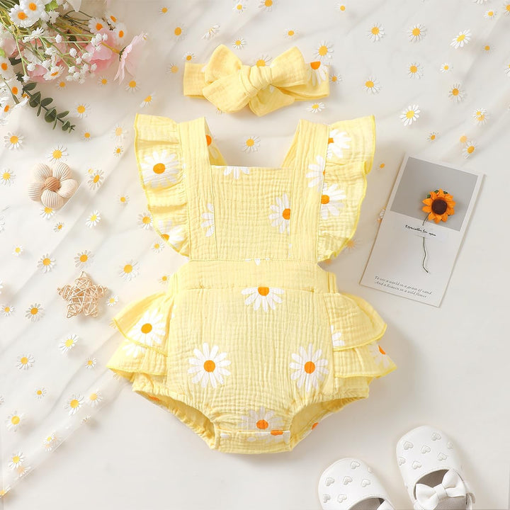 Neugeborenen Mädchen Kleidung Rüschenärmel Gänseblümchen Outfits Stirnband Basics für Neugeborene Ob