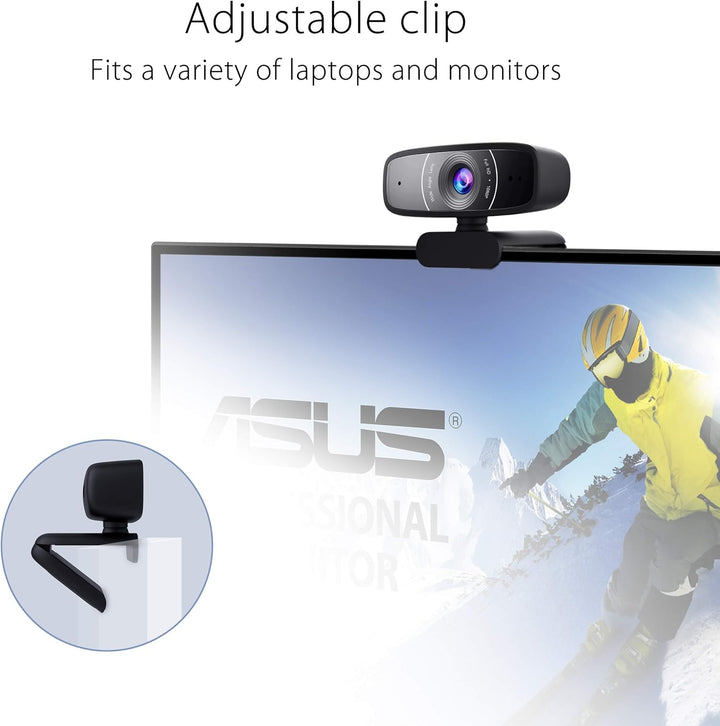 ASUS Webcam C3 Full HD USB-Kamera (1080p-Auflösung, 30 FPS, Beamforming-Mikrofon, 360° Drehmechanism