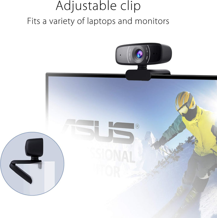 ASUS Webcam C3 Full HD USB-Kamera (1080p-Auflösung, 30 FPS, Beamforming-Mikrofon, 360° Drehmechanism