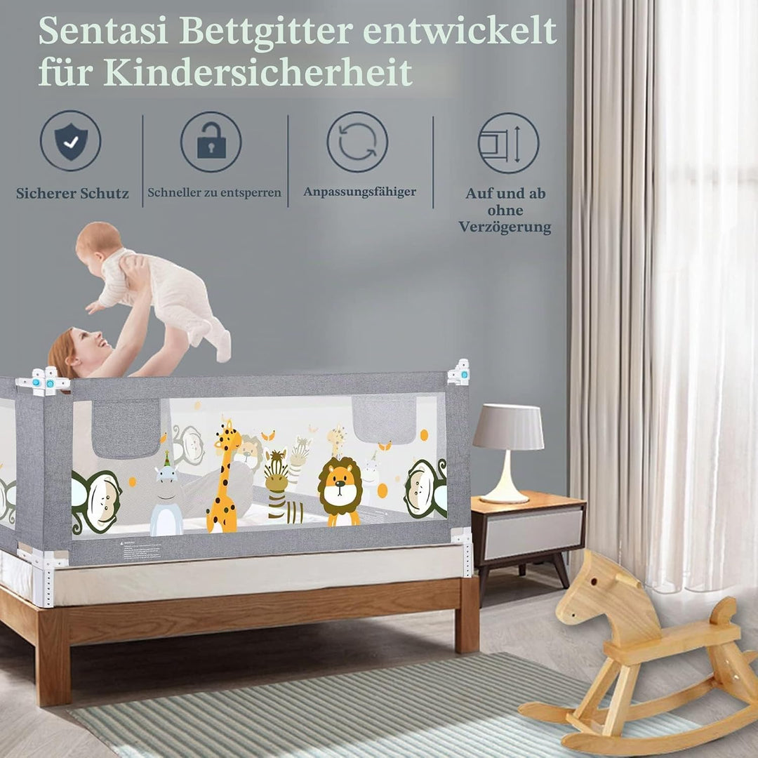 Rausfallschutz Kinderbett 200CM, Rausfallschutz Bett Con Elevación Vertical, Baby Bettgitter Barandi