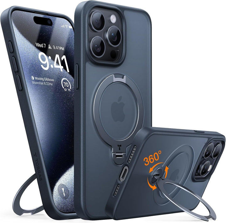 TORRAS 360° Ostand Spin für iPhone 15 Pro Hülle (Magnetischer Robust Standring) Militärschutz, Matt