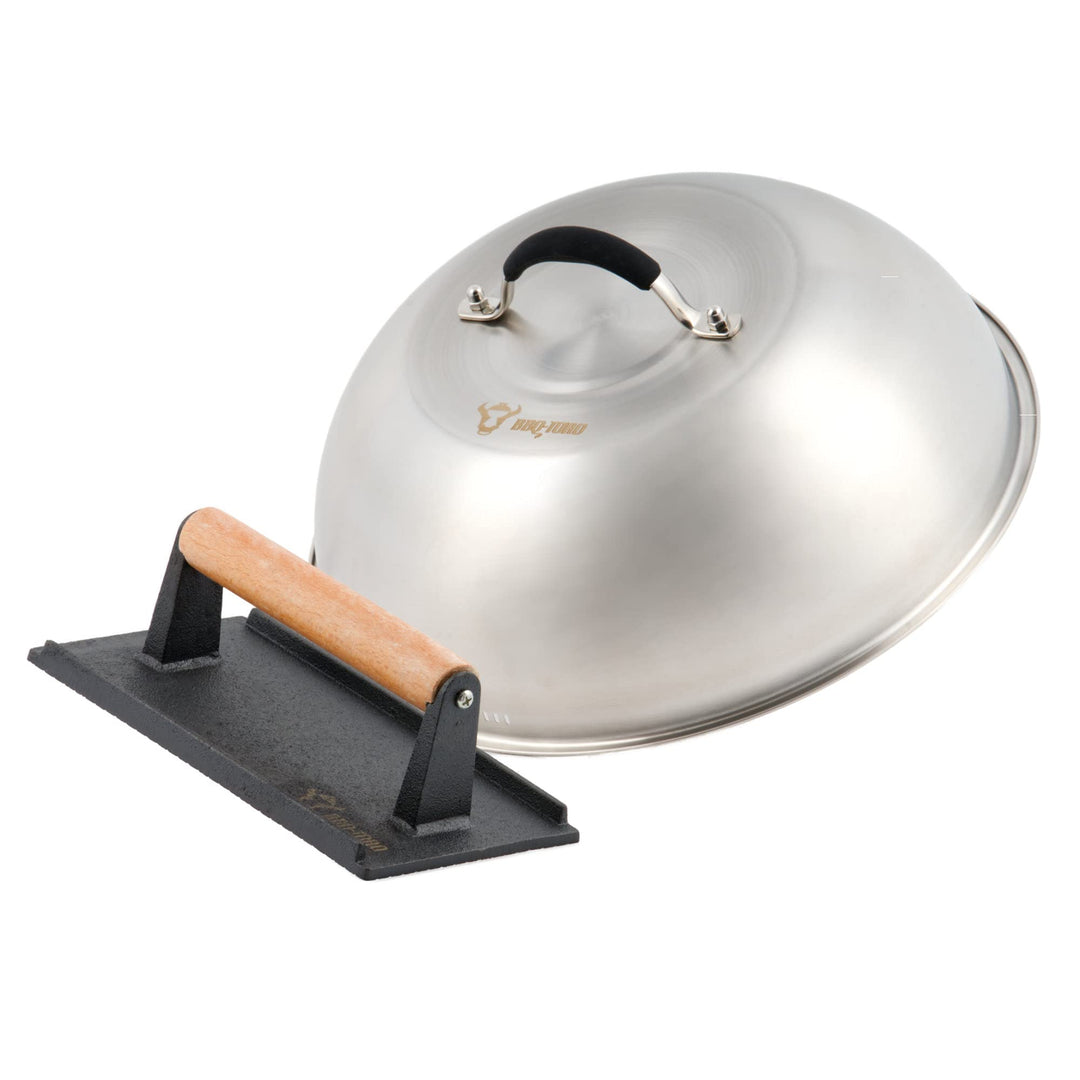BBQ-Toro Edelstahl Wärmeglocke mit Gusseisen Fleischbeschwerer | Ø 31,5 cm | Burger Glocke mit Fleis