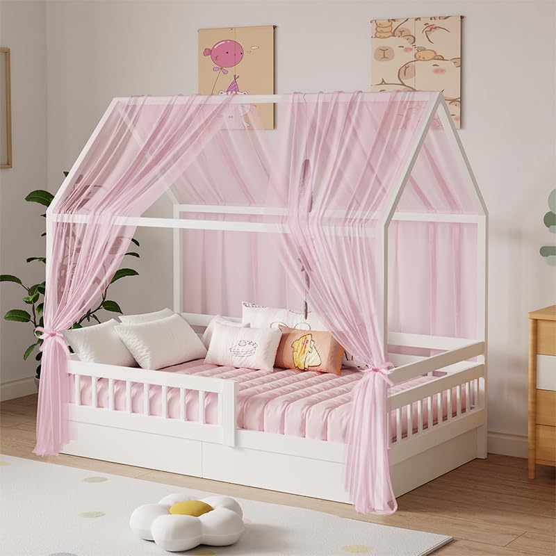 Hausbett Himmel Set, 2 Stück Betthimmel Hausbett für Hausbett Deko, Bett Vorhang für Mädchen Jungen