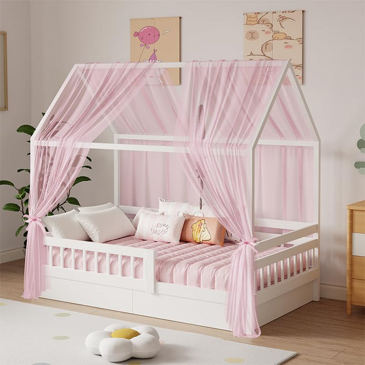 Hausbett Himmel Set, 2 Stück Betthimmel Hausbett für Hausbett Deko, Bett Vorhang für Mädchen Jungen