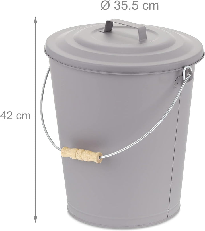 Relaxdays Ascheeimer mit Deckel, 24 Liter, für Kohle & Asche, runder Aschebehälter mit Henkel, Kamin