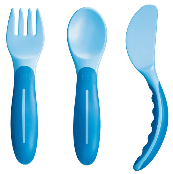 MAM Kindergeschirr - Set Neutral Warmhalteteller mit Lernbesteck MAM Cutlery Set 6+ & Primamma Fruch