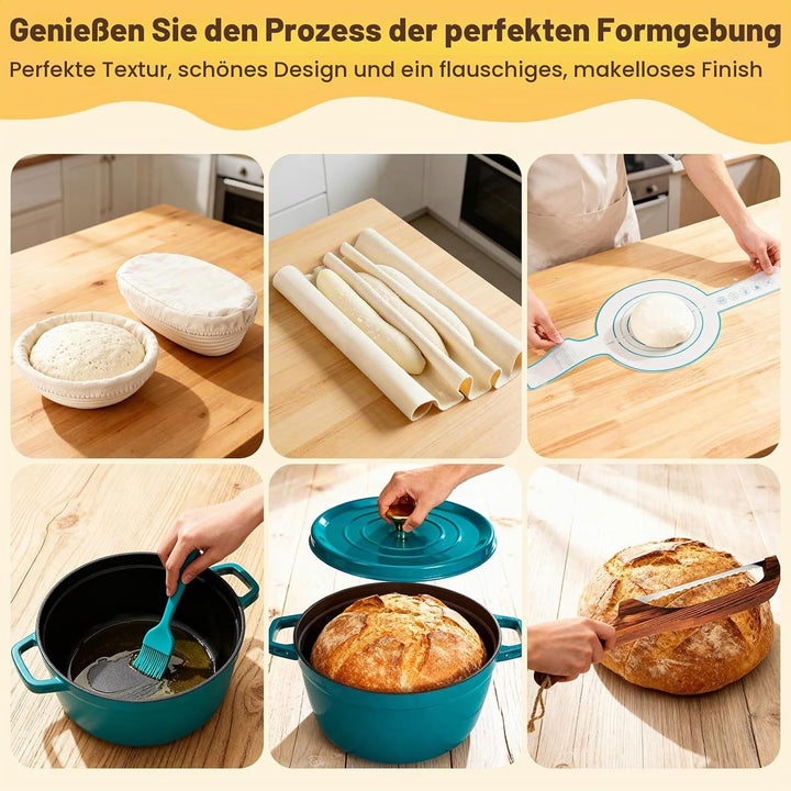 NZQXJXZ 5.7L Sauerteig Starter Set mit Gusseisen Topf Brot Backen und Gärkorb, Emaillierter Brotback