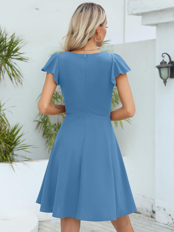 Missufe Damen Cocktailkleid Elegant Vintage Minikleid Kurz A-Linie Herzausschnitt Kleider Hellblau S