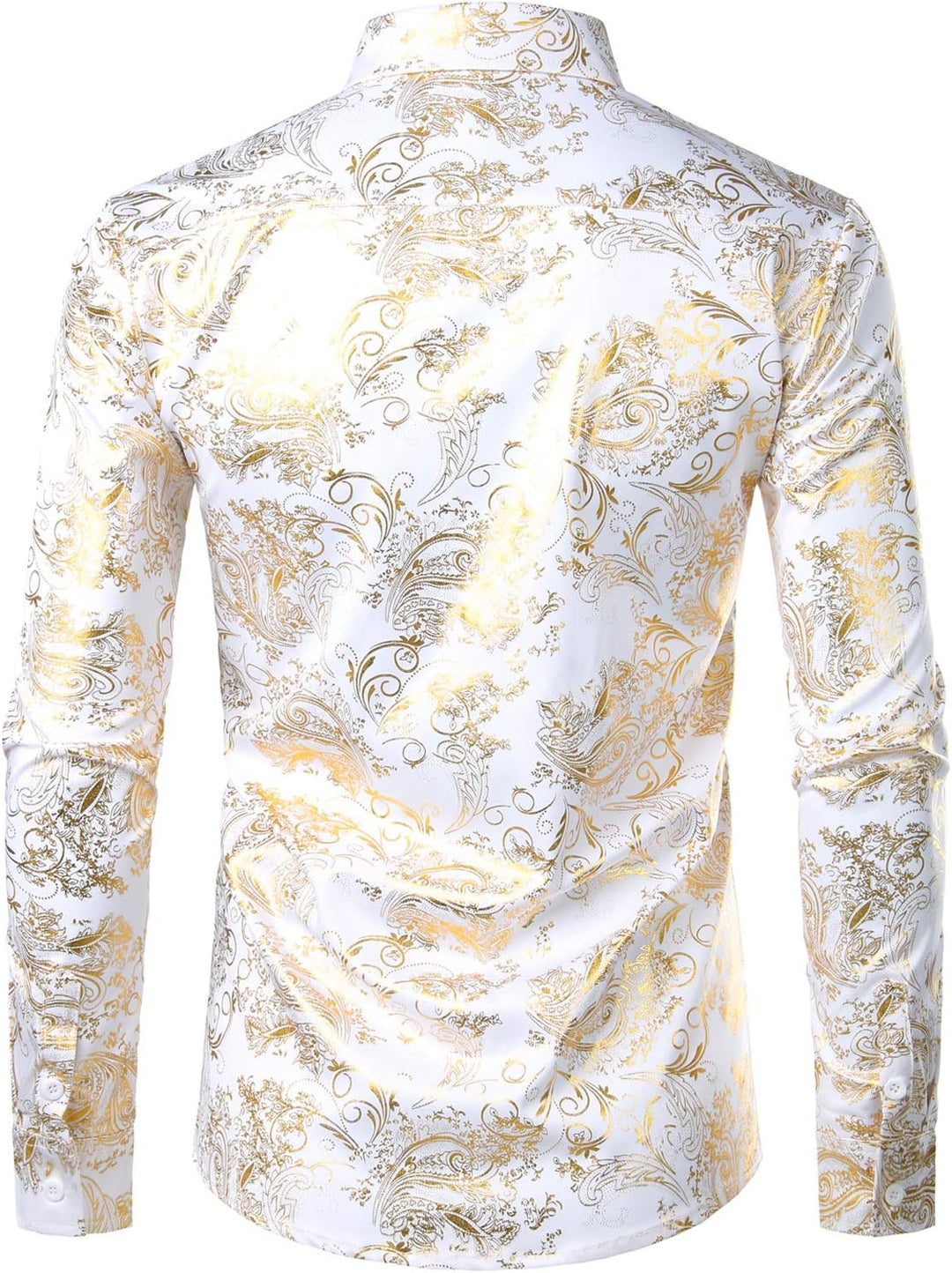 PARKLEES Herren Luxus Paisley Gemustert Golden Glänzend Slim Fit Freizeithemd XL Weiss Golden, XL We