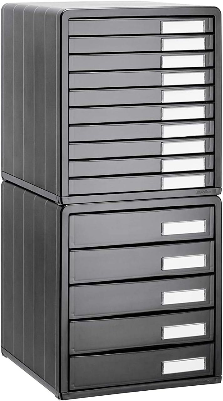 Rotho Timeless Schubladenbox / Bürobox mit 10 Schüben, Kunststoff (PS) BPA-frei, anthrazit, (34.5 x