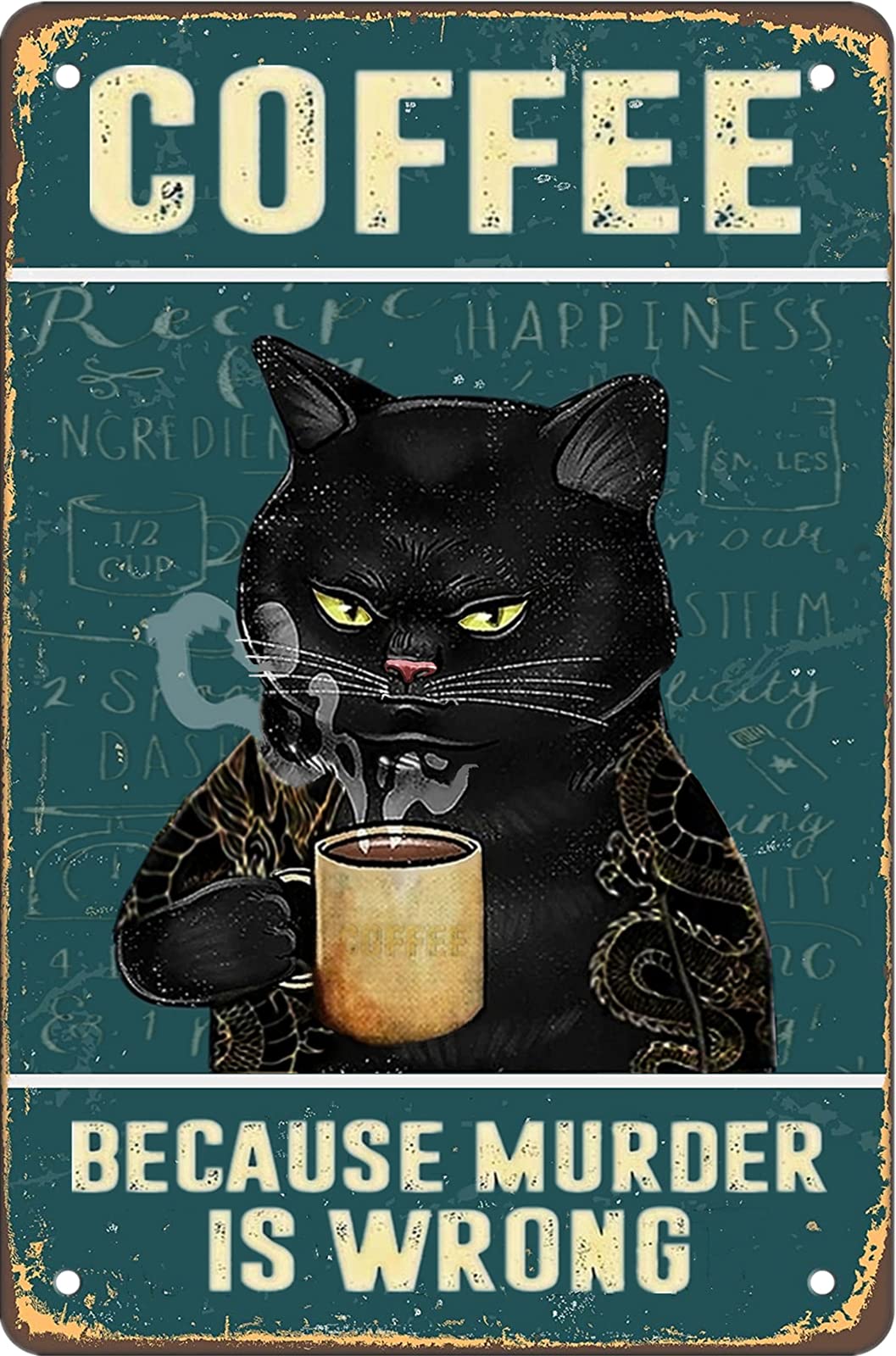 Retro Katze Kaffee Metallschild Vintage Küche Schilder Wanddekoration Because Murder Is Wrong Lustig