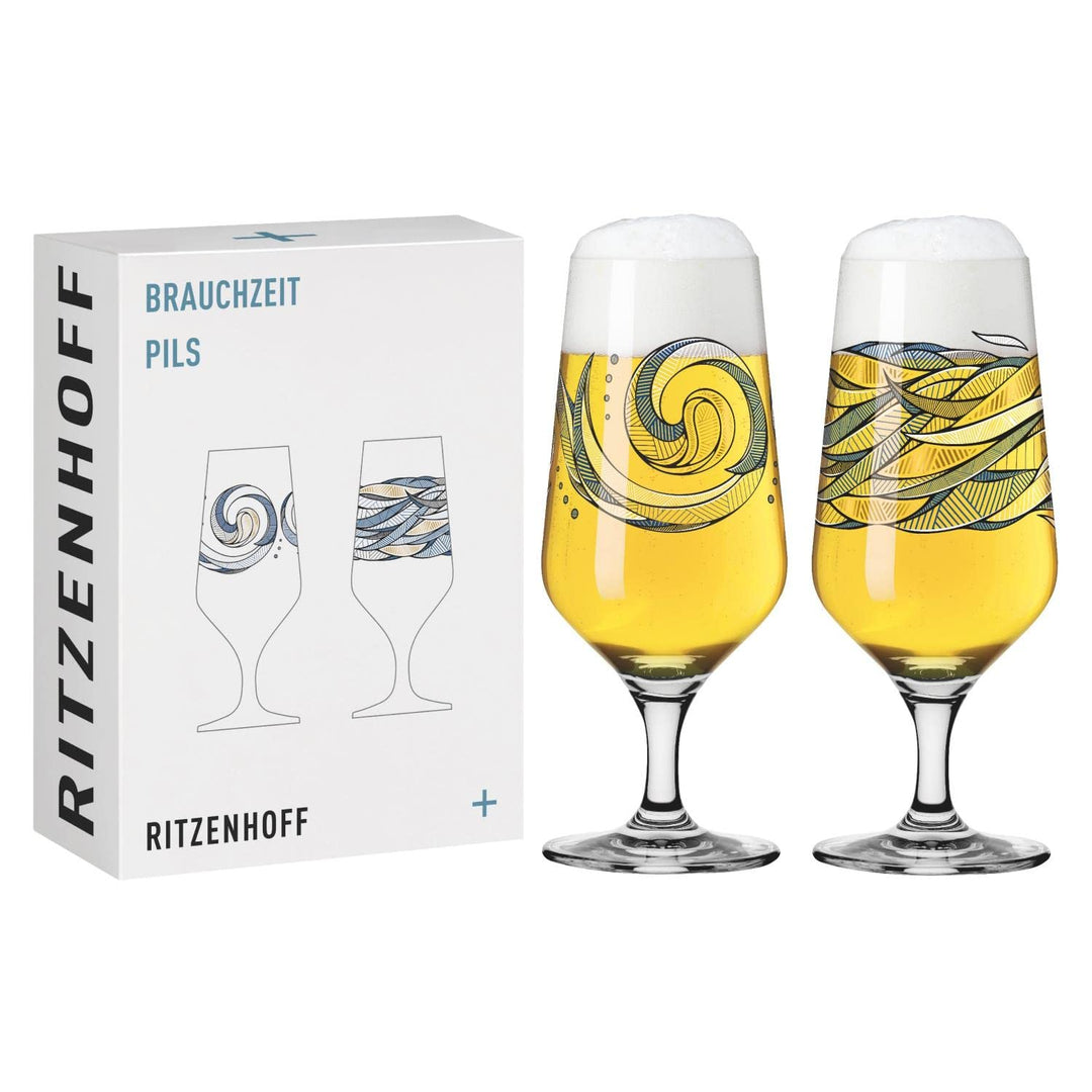 RITZENHOFF 3471002 Bierglas 300 ml – 2er Set – Serie Brauchzeit, Motiv Nr. 2 – Wasser, mehrfarbig –