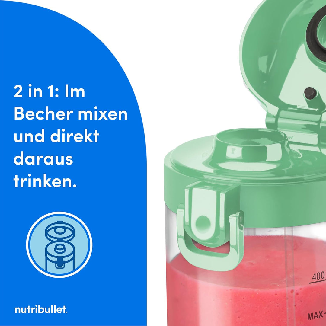 nutribullet Portable NBP003LG, tragbarer Mixer (475ml), wiederaufladbar, Mini Mixer, 4-Klingen-Messe
