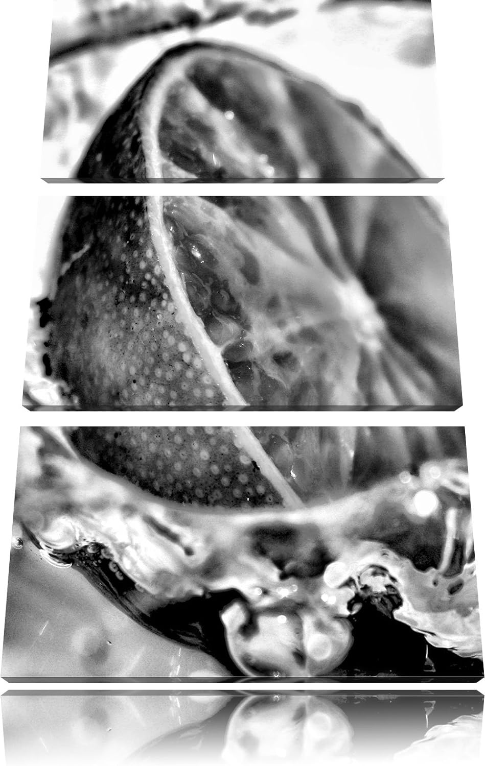 Pixxprint Limette fällt in Wasser / 3-Teilig/Gesamtmass 120cm Leinwandbild bespannt auf Holzrahmen/W