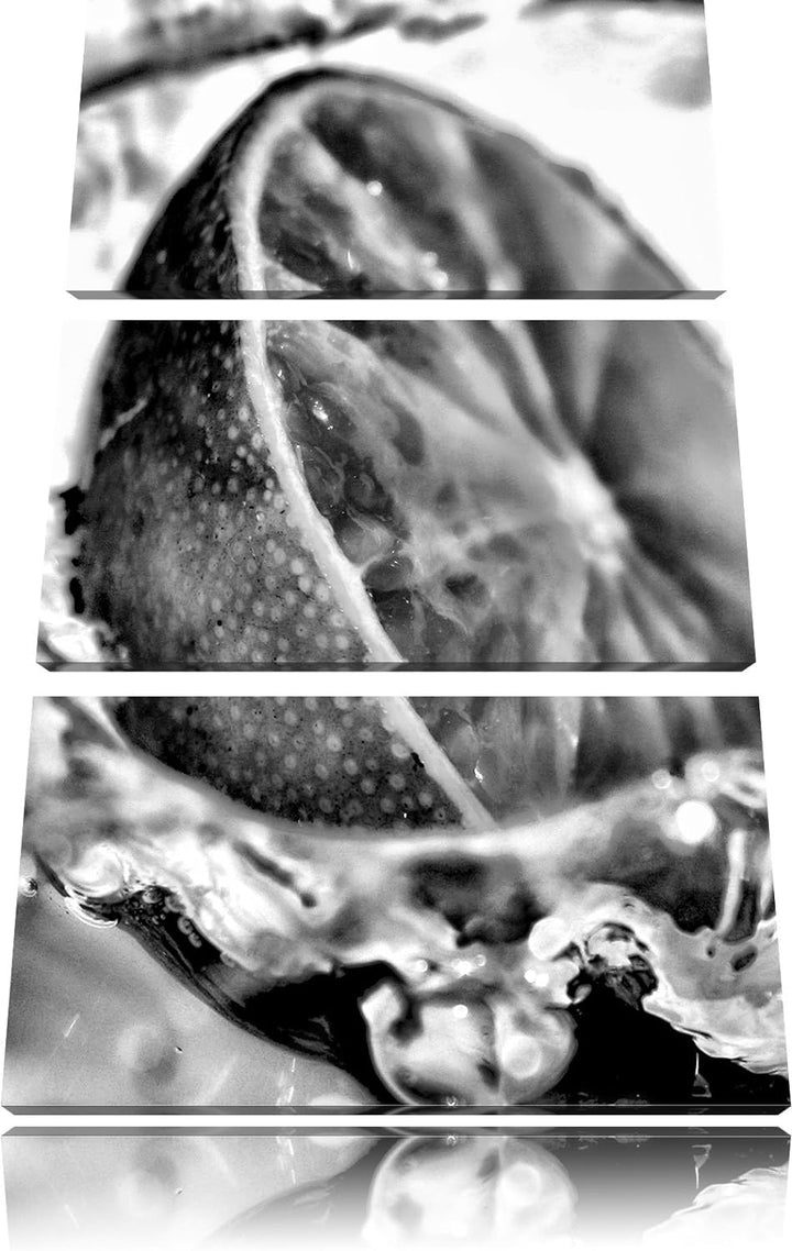 Pixxprint Limette fällt in Wasser / 3-Teilig/Gesamtmass 120cm Leinwandbild bespannt auf Holzrahmen/W