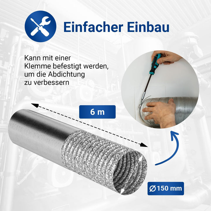 VIOKS Abluftrohr 150mm Trockner 6 Meter für 150erR Luftführungssysteme 6 Meter 150mm, 6 Meter 150mm