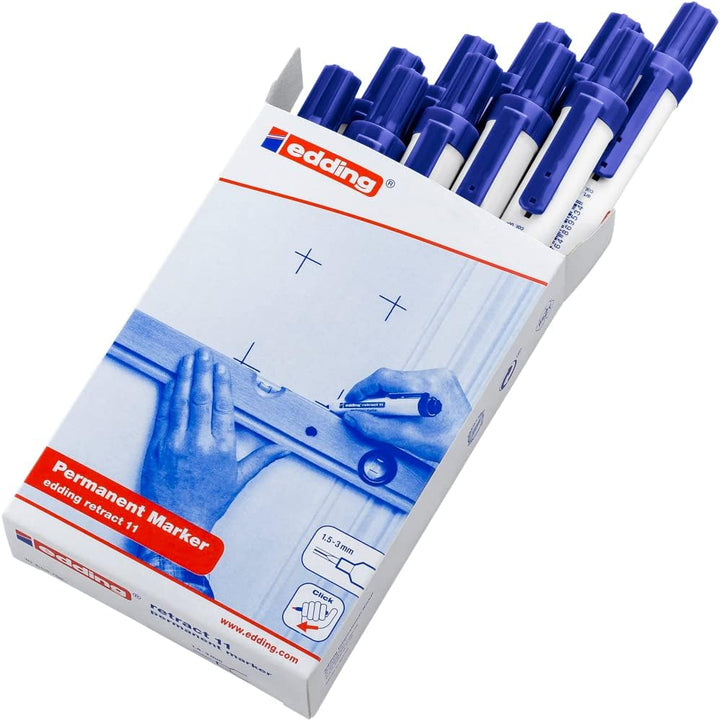 edding retract 11 Permanentmarker - blau - 10 Stifte - Rundspitze 1,5-3 mm - wasserfest, schnell-tro
