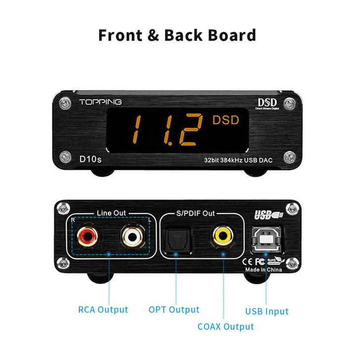 TOPPING D10s HiFi DAC USB Decoder HiFi XMOS XU208 ES9038Q2M DAC Optisch Koaxial DSD256 384kHz Audio