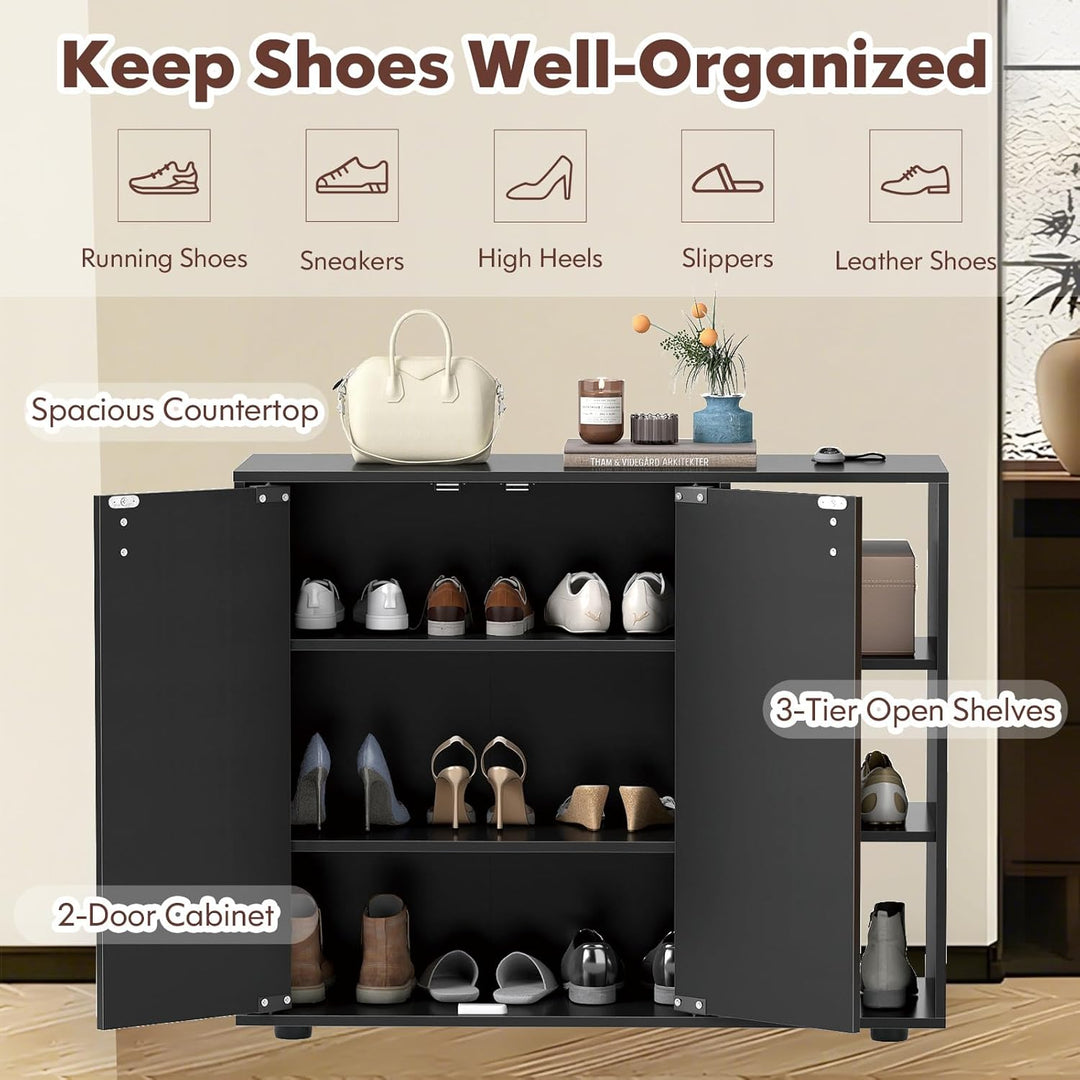 FANTASK Schuhschrank mit 2 Türen, 80 x 31 x 64,5 cm, Eingangsbereich mit Softclose & verstellbaren o