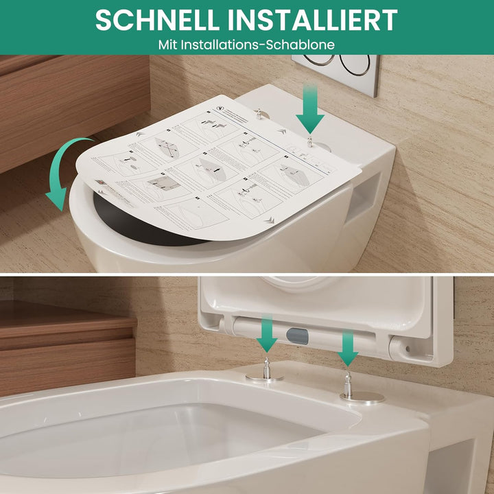 ANYCEE Toilettendeckel mit Absenkautomatik 42.5x36 CM, WC Sitz Kurzform D aus Duroplast, Klodeckel m