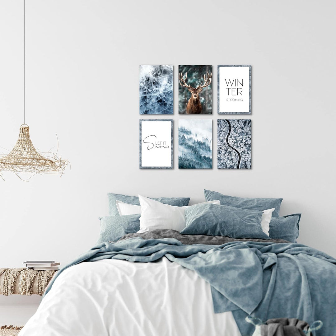Novart Wandbilder Set - KOMPLETT AUFHÄNGFERTIG - Made in Germany - Moderne Bilder Winter Wohnzimmer