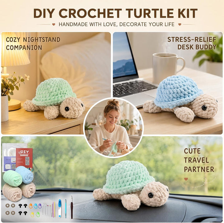 LUBEWISE 2 Stück Häkelset Für Anfänger, Schildkröte Crochet Set, Tiere Häkeln Set, Komplett DIY Häke