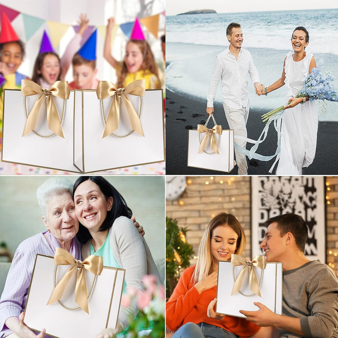 Geschenktüte mit Schleife,Geschenktüte Weiss,Geschenktaschen für Geburtstag, Hochzeit, Festivalfeier