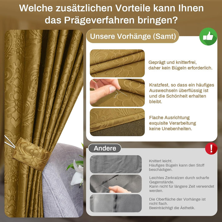 Rosnek 2 Stück Samt Vorhang Blickdicht Kräuselband,H225xB132CM Luxus Vorhänge Schlafzimmer Thermovor