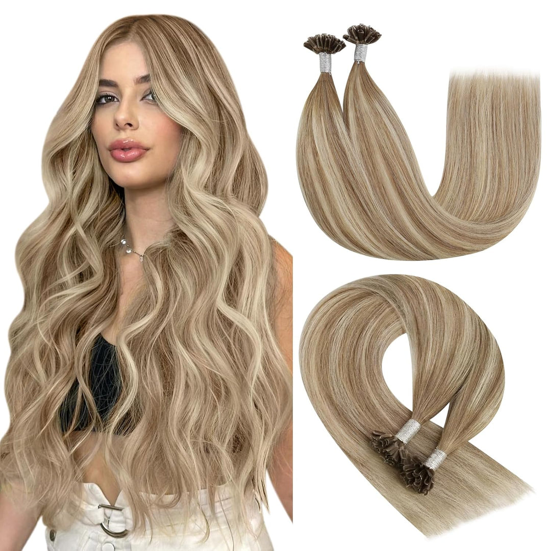 YoungSee Extensions Echthaar Bondings Ombre Bonding Extensions Echthaar Braun Ombre Blond U Tip Exte