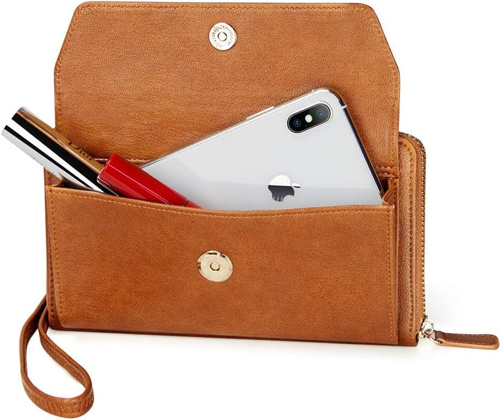 nuoku Geldbörse Damen, Portemonnaie PU Leder RFID Schutz Grosse Kapazität Brown, Brown