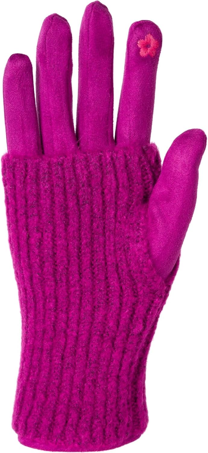 styleBREAKER Damen Touchscreen Stoff Handschuhe mit abnehmbaren Strick Stulpen, warme Fingerhandschu