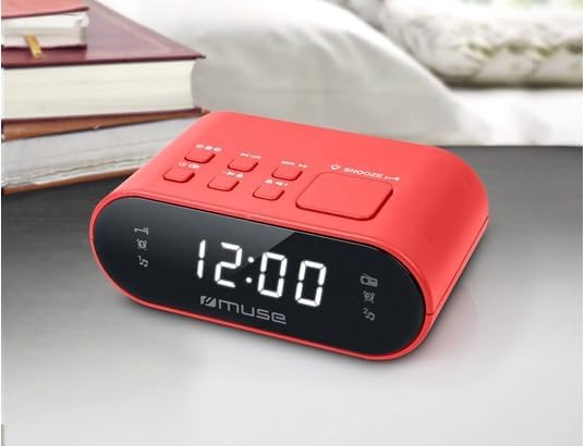 MUSE M-10 RD Radiowecker mit LED-Display, Zwei Weckzeiten, dimmbar, digitaler UKW-Tuner, 20 Sendersp