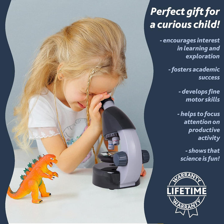Levenhuk LabZZ M101 Moonstone Mikroskop für Kinder mit 640x Zoom, LED-Beleuchtung, Experimentier-Set