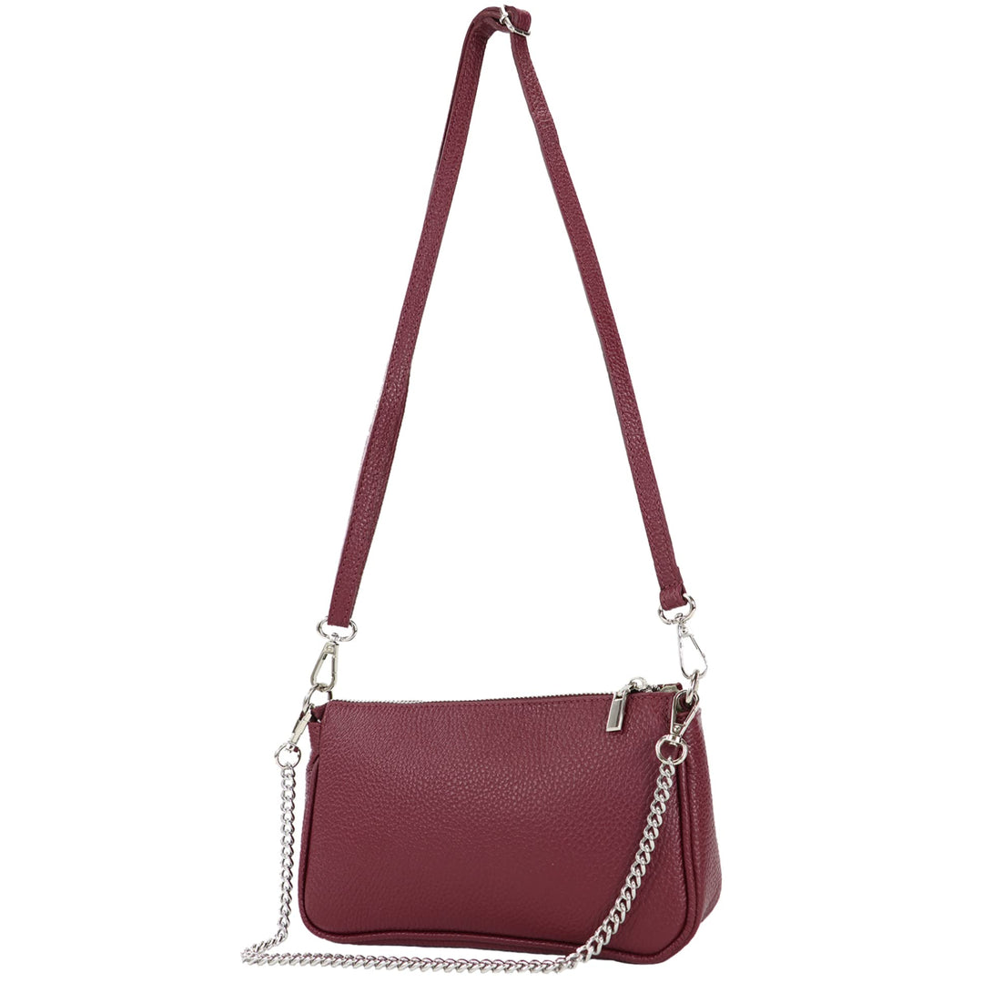 modamoda de - T237 - Umhängetasche Klein Small aus ital. Leder Bordeauxviolett, Bordeauxviolett