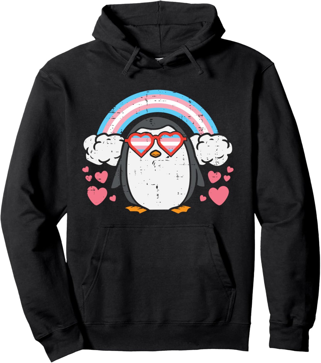 Penguin Transgender Sunglasses Rainbow Trans Pride Flag LGBT Pullover Hoodie