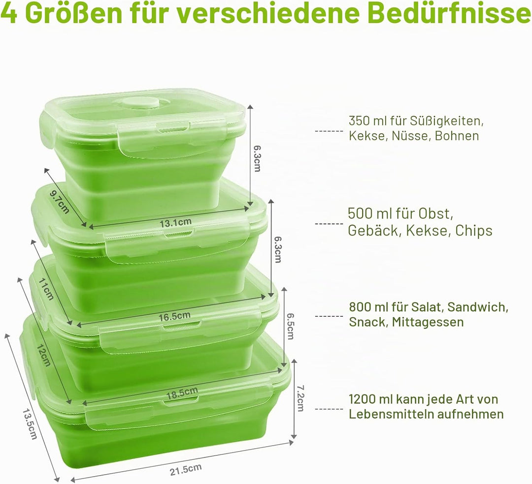 Zusammenklappbarer Aufbewahrungsbehälter aus Silikon mit Deckel, tragbarer Bento-Box zum Platzsparen