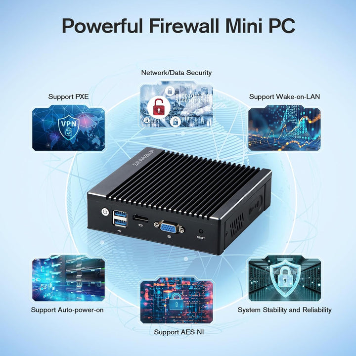 Micro-Firewall Device: Intel J3700 quad-core fanless mini-PC with 4 ports, Intel 2.5 GbE i226 Gigabi
