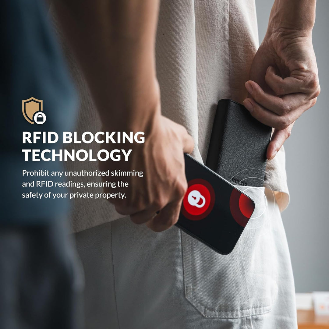 VULKIT Kreditkartenetui RFID-blockierende Pop-Up-Kartentasche aus Echtem Leder mit Geldscheinfach, A