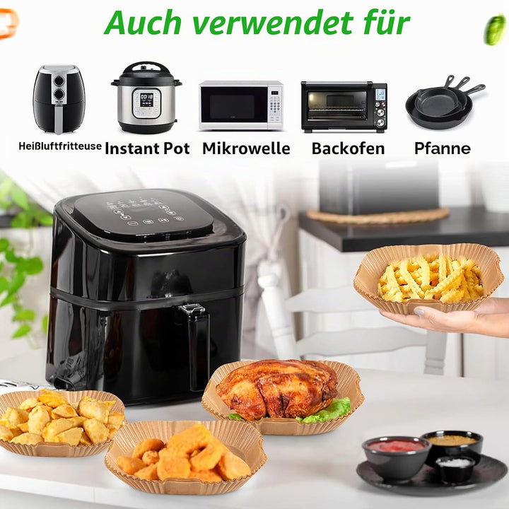 Sungoup Backpapier für Heissluftfritteuse 20-24cm, 300 Stück Airfryer Backpapier Antihaft Wasserdich
