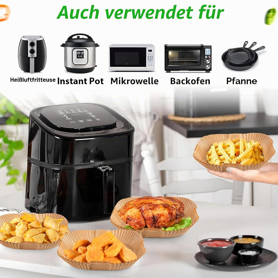 Sungoup Backpapier für Heissluftfritteuse 23-27cm, 200 Stück Airfryer Backpapier Antihaft Wasserdich
